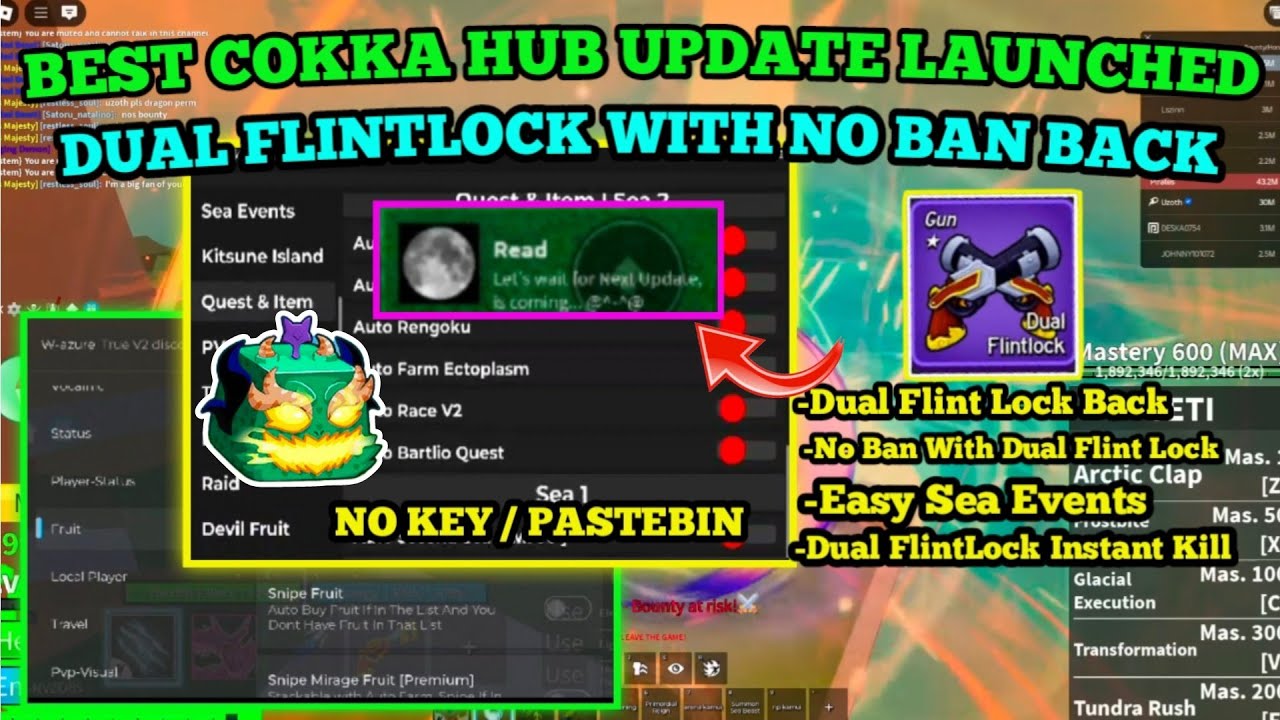 Blox Fruit Script *Cokka Hub* New Updates | Dual FlintLock Working + No Ban | Instant Kill & More