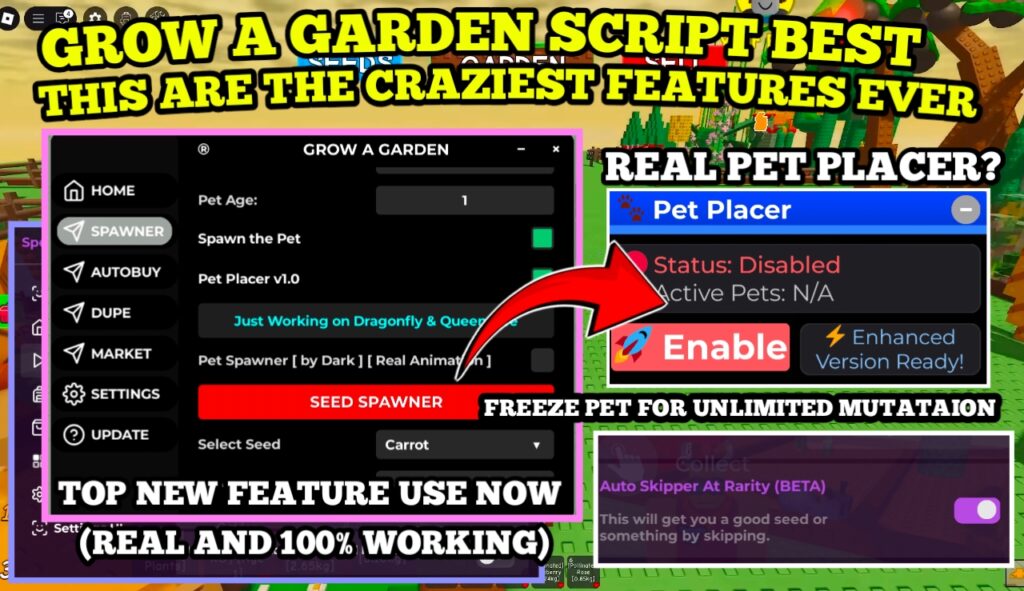 [NOT PATCH] Grow A Garden Script : Spawn Pet + Place In Garden (Give Variations) – Get All Pet