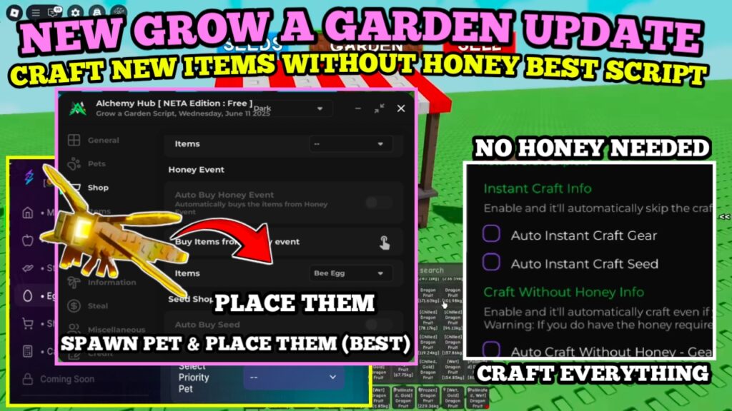 [UPD🌻] Grow A Garden Script : Auto Craft Items Without Honey ( Spawn Pet & Place Them ) – New Update