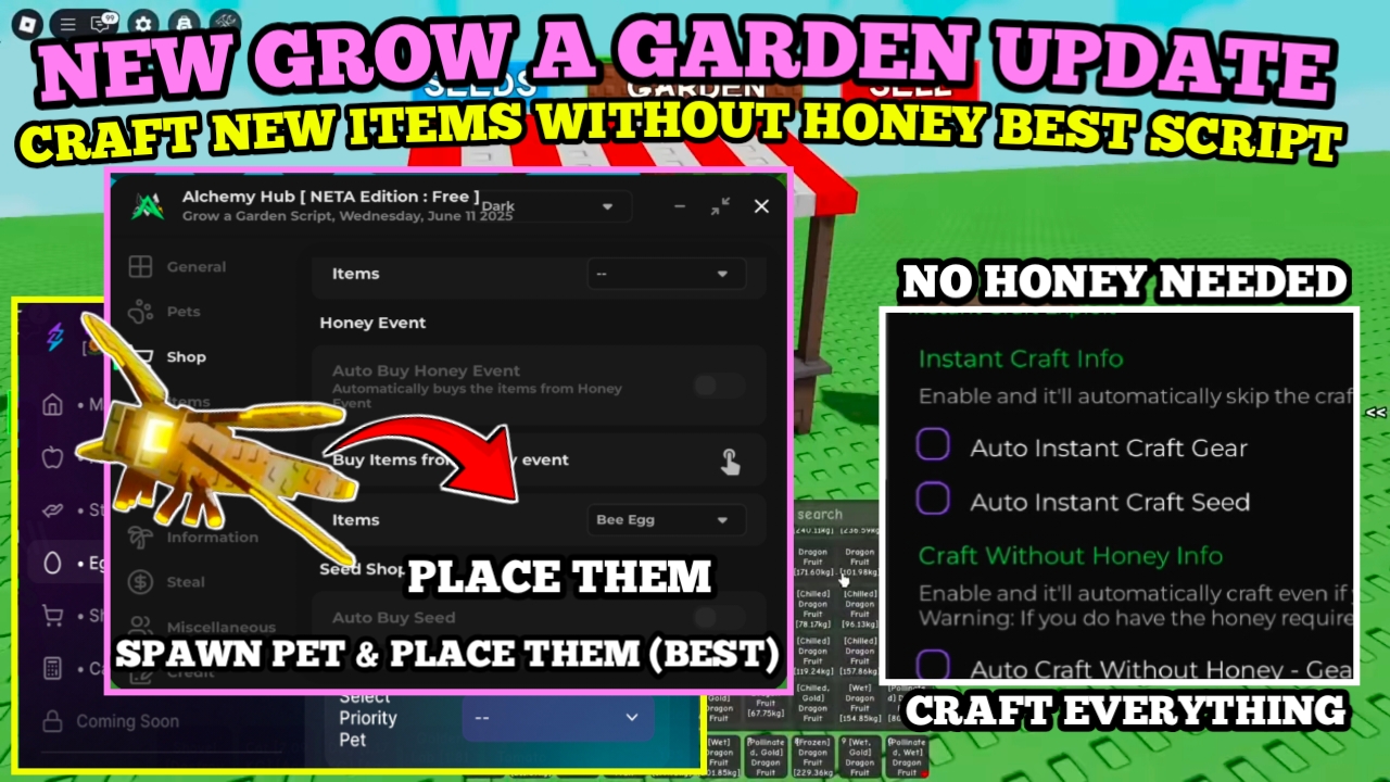 [UPD🌻] Grow A Garden Script : Auto Craft Items Without Honey ( Spawn Pet & Place Them ) – New Update