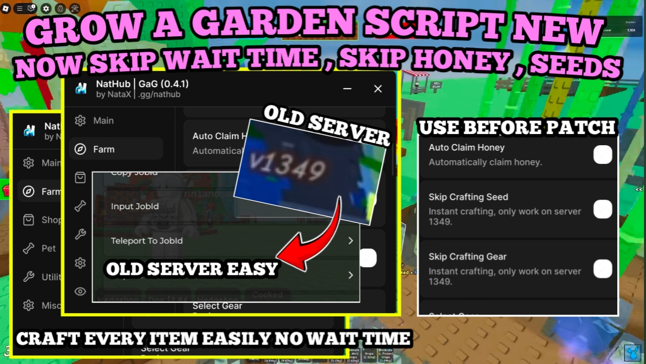 [OLD SERVER] Grow A Garden Script : Skip Wait Time , Skip Crafting Seeds (Get Every Items) & More