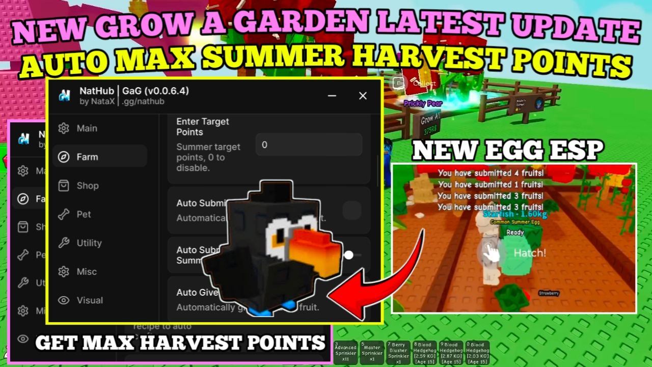 Grow A Garden Script : Egg Hatch New Esp , Fast Pet Growth , Get Insane Summer Points & More