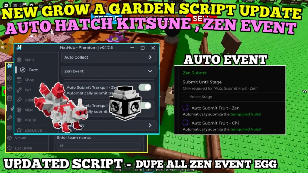 [FREE] Grow A Garden Script , Dupe Egg – Not Patched? , Auto Event , Hatch Kitsune & Freeze Pet