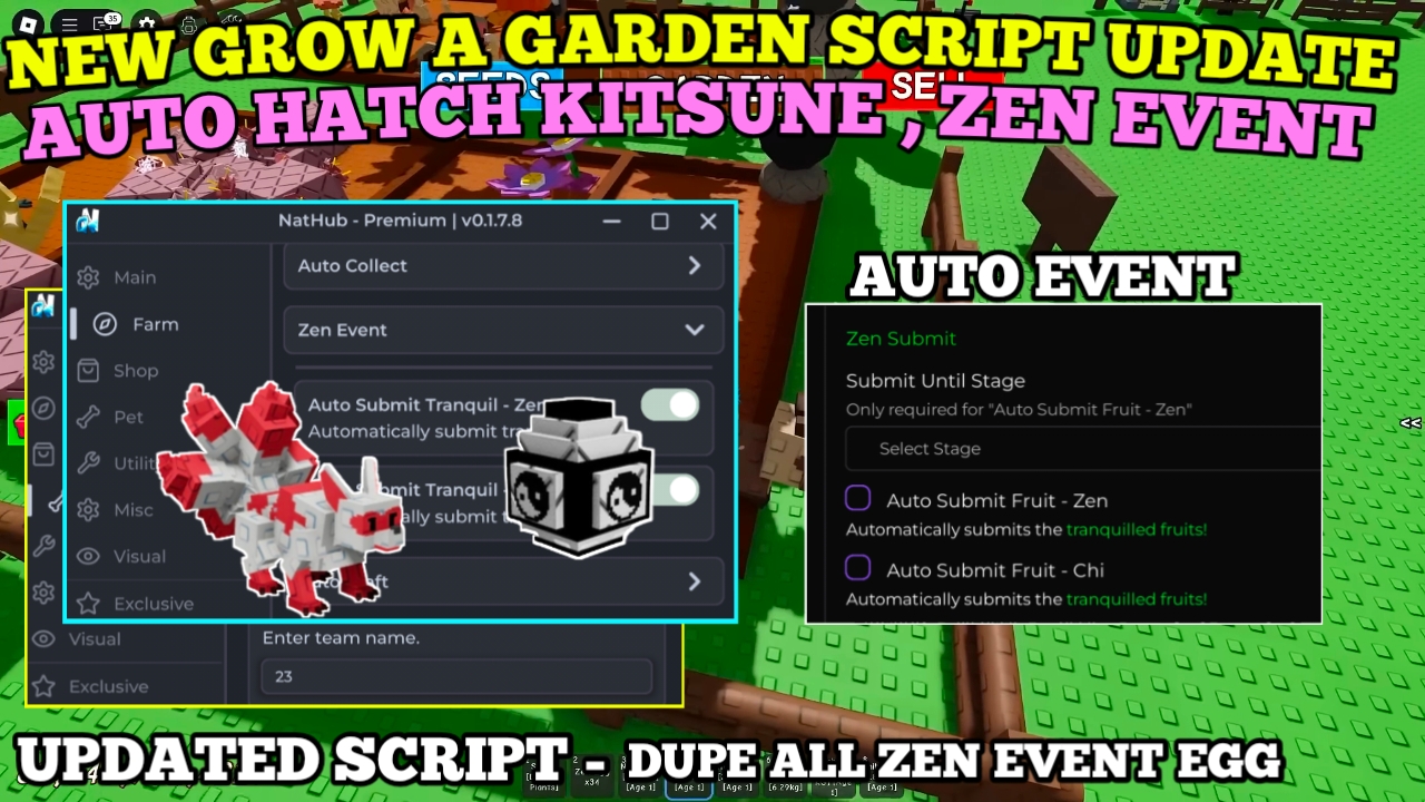 [FREE] Grow A Garden Script , Dupe Egg – Not Patched? , Auto Event , Hatch Kitsune & Freeze Pet