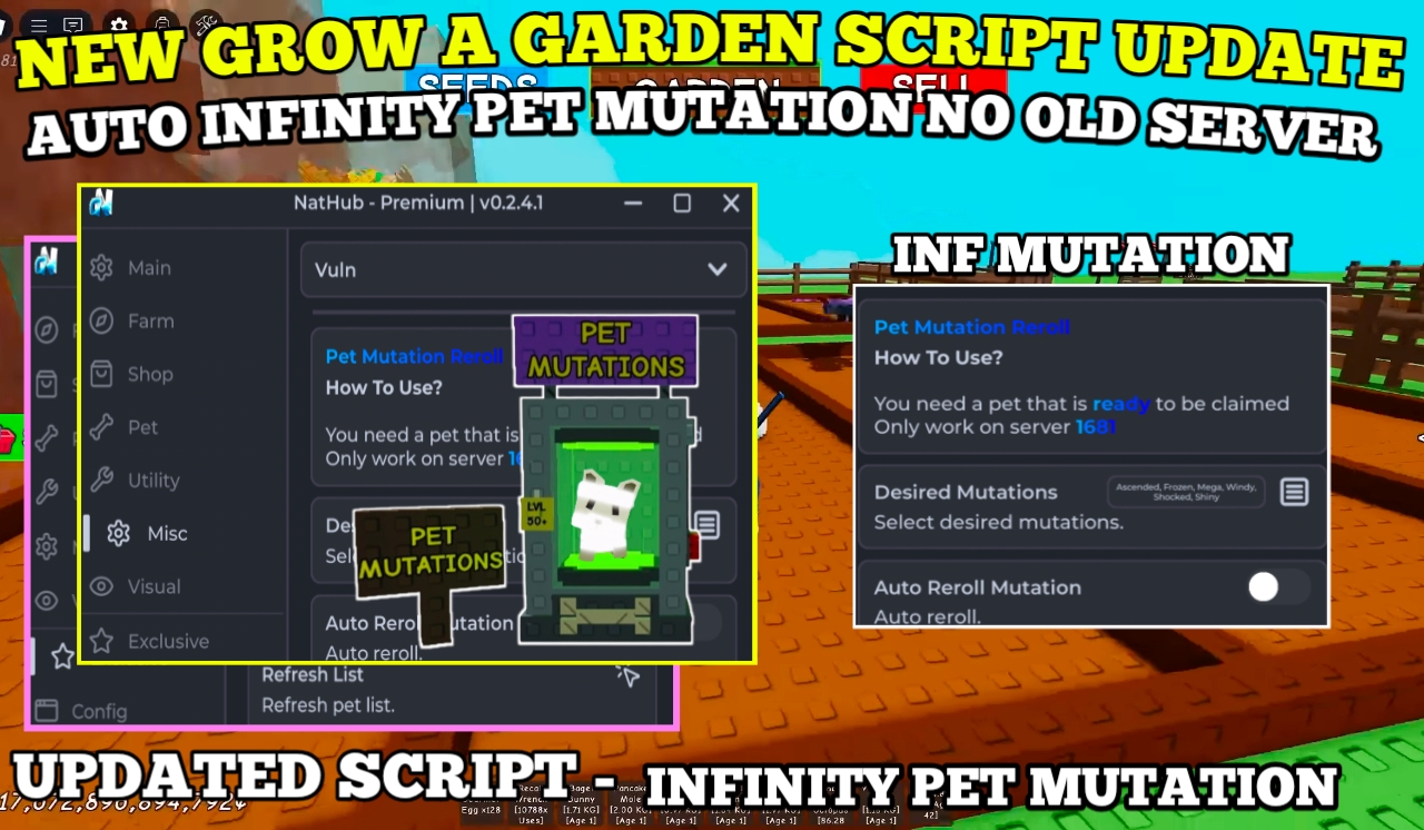 [INF MUTATE] Grow A Garden Script , Inf Mutate Pet No Old Server? , Auto Freeze Pet (Pet Sync)