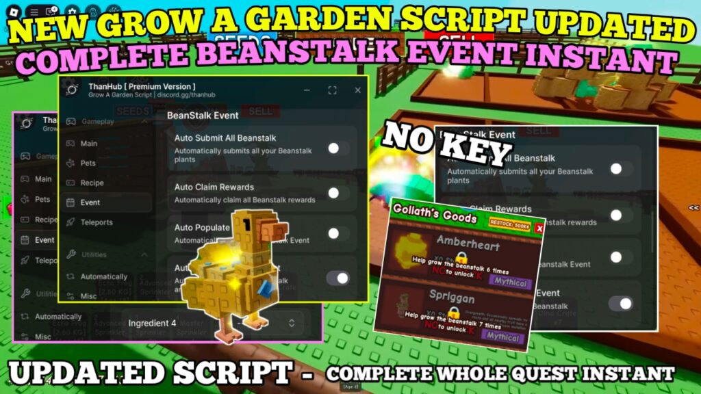 [INSTANT EVENT] Grow A Garden script , Auto Complete Beanstalk Event , Auto Start Event , Middle Pet