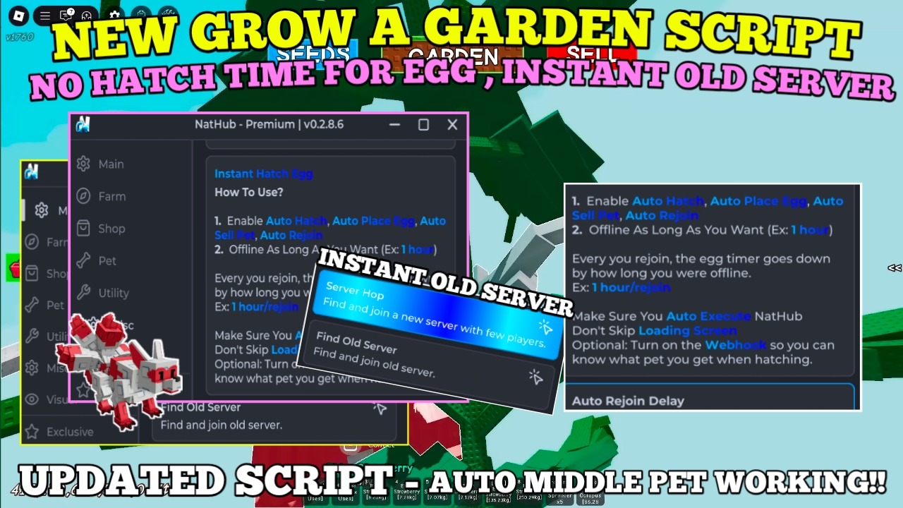 [NO WAIT] Grow A GARDEN Script , Auto Hatch Egg No Time Limit , Auto Old Server , Craft Let Team
