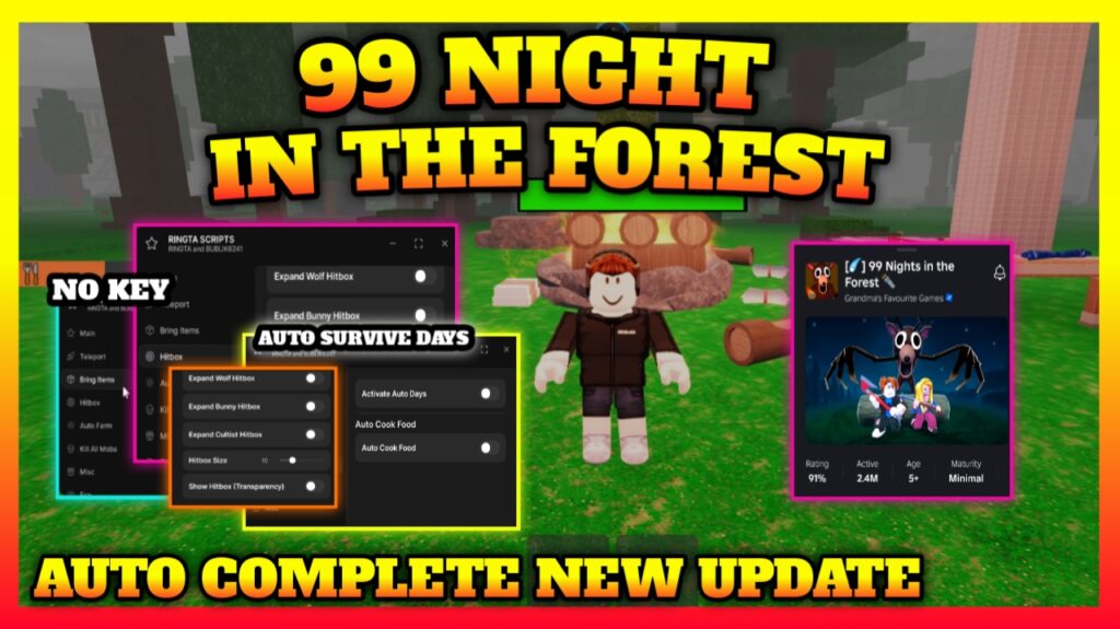 99 NIGHT IN THE FOREST METEOR UPDATE SCRIPT , Farm Meteor Shards , Survive Inf Days , Bring Items