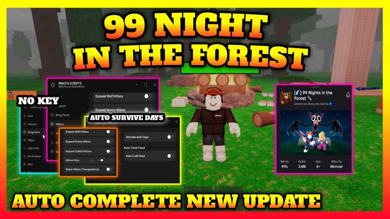 99 NIGHT IN THE FOREST METEOR UPDATE SCRIPT , Farm Meteor Shards , Survive Inf Days , Bring Items