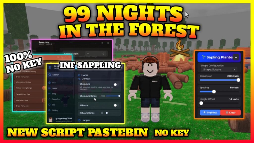 99 NIGHTS IN THE FOREST SCRIPT ,INF Logs Harvest ,Meteor Mining ,Plant Sapling ,FREE PASTEBIN – BEST