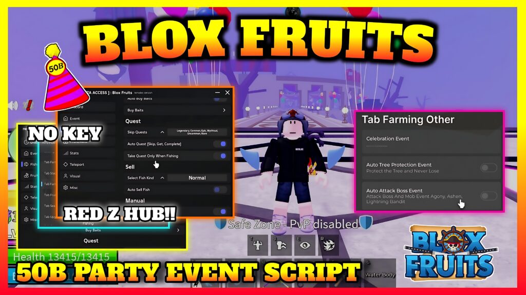 BLOX FRUIT SCRIPT CELEBRATION EVENT SCRIPT ,AUTO Protect Castle ,New Boss FREE PASTEBIN (Red Z Hub)