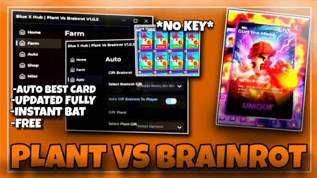 PLANT VS BRAINROT SCRIPT Free Pastebin , Use Best Card , Insted Boss Farm , Use Portion – BEST