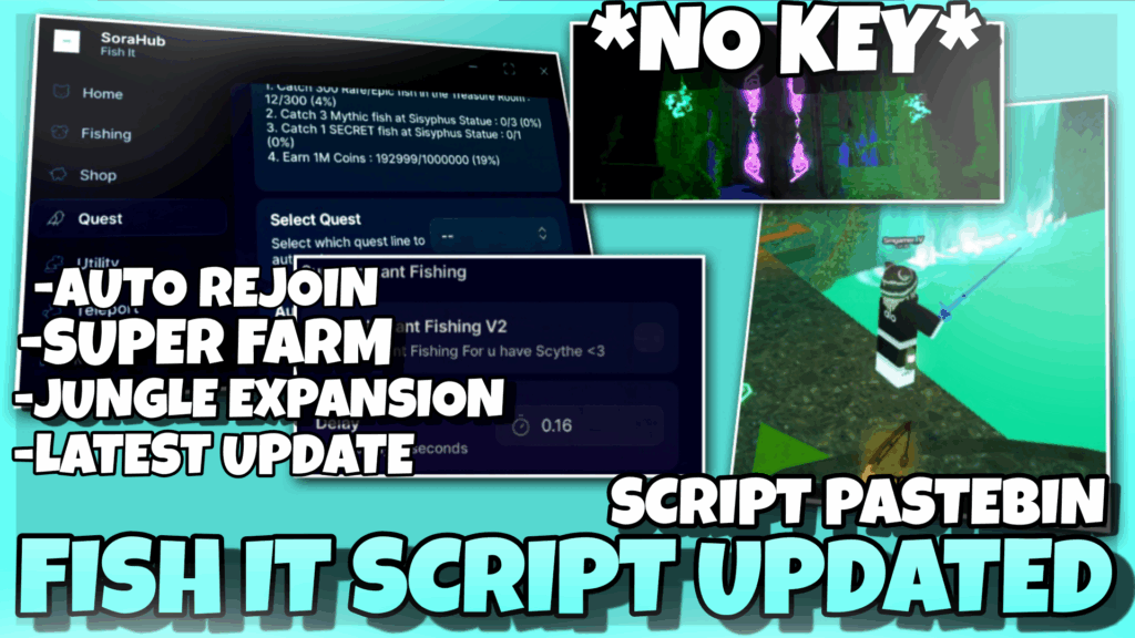 FISH IT Script *NO KEY* – ⛩️Auto Sacred Temple , Auto Rejoin , Super Instant Fishing , Anti Afk
