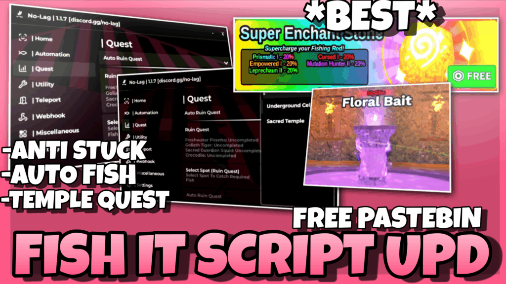 FISH IT Script *BEST* – Anti Stuck , 5x Fast Fishing , Temple Quest , Auto Floral Bait🎣