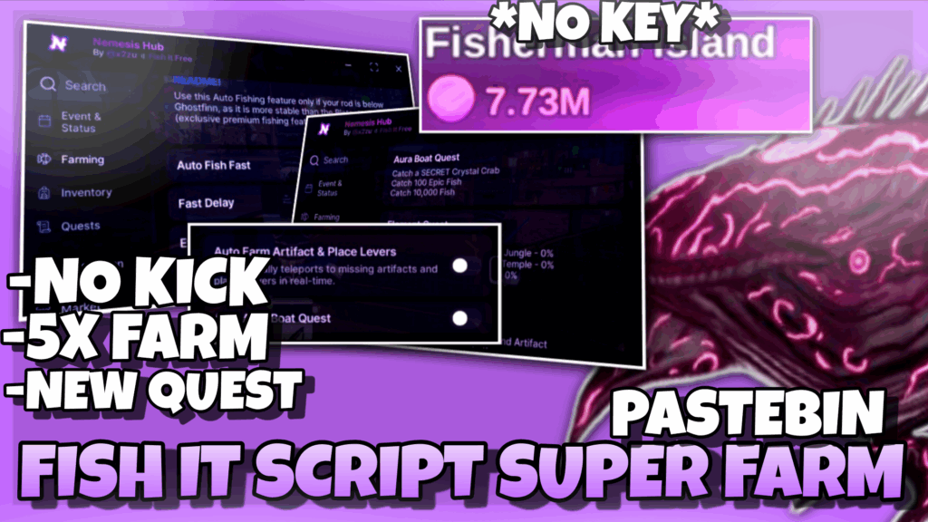 FISH IT Script *NO KEY* – 5X Fast Fishing , No Kick , Farm Coins , New Quest & Tp